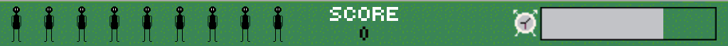 Game HUD showing lives counter, score, and TextureProgressBar timer in pixel art style