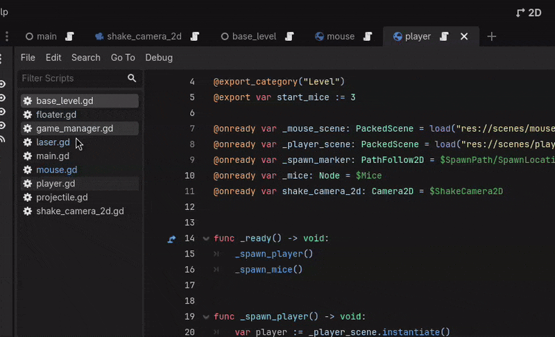 Image of how to use the script button next to a scene's title